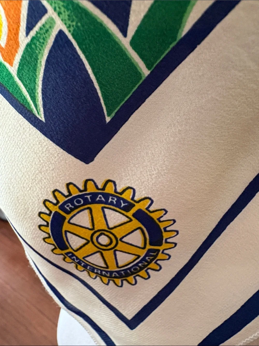 Vintage Rotary International logo multi colored silk scarf
